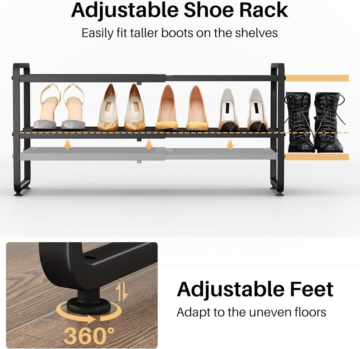 Aero Stiletto Tower – Daily-Outfit Shoe Organizer for Bedroom, 2-Tier Expandable Storage in Black