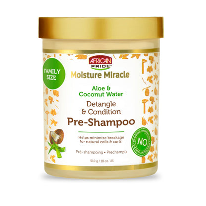 African Pride Moisture Miracle Pre-Shampoo Hair Detangler with Aloe &amp;amp; Coconut Water | Minimizes Breakage, Hydrates &amp;amp; Strengthens | Pre-Poo Treatment for Natural Coils &amp;amp; Curls | 18 oz.