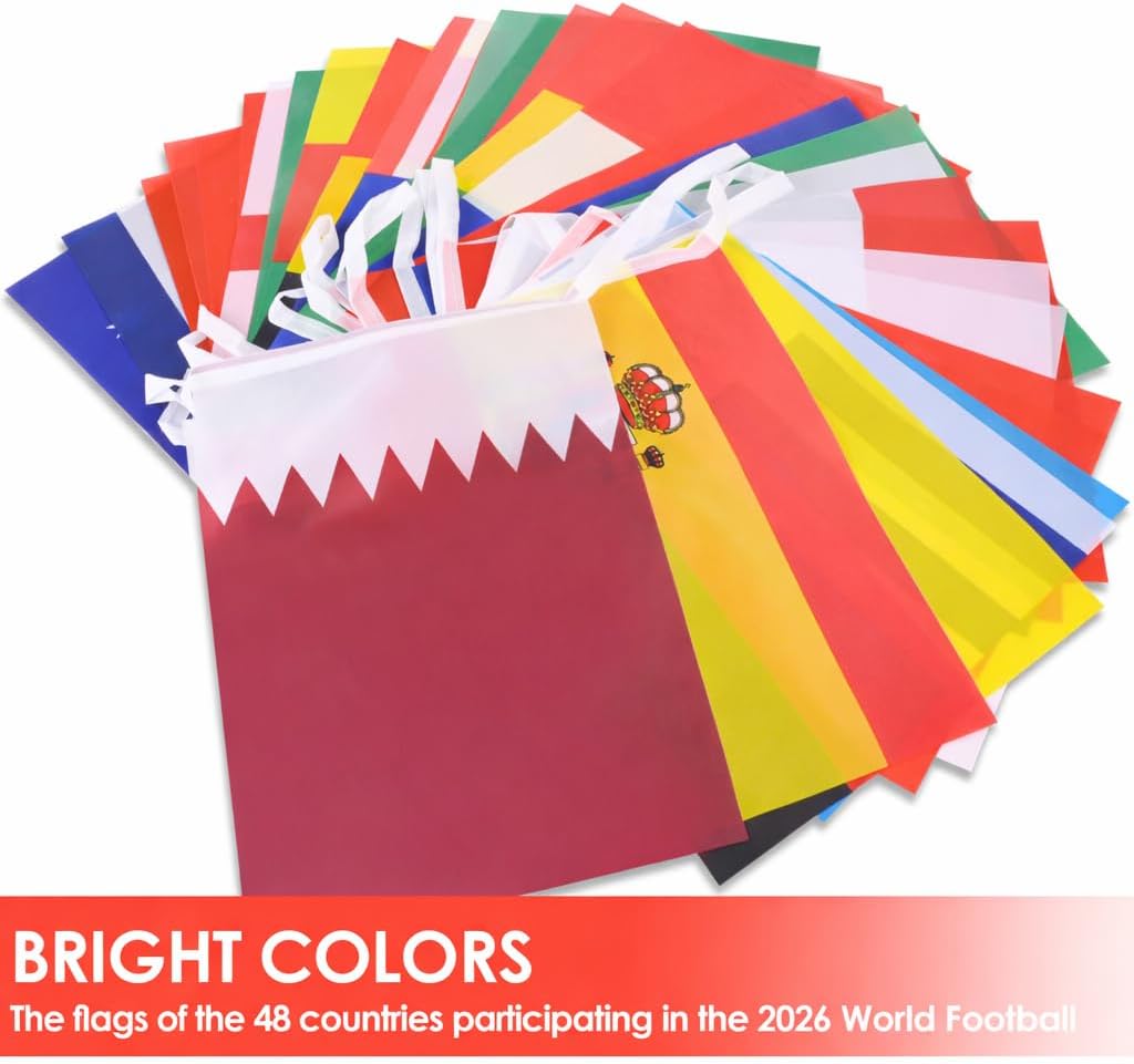 AhfuLife Safe World Cup Playroom Flags – 48-Nation Bunting String for Kids' Rooms & Family Game Spaces