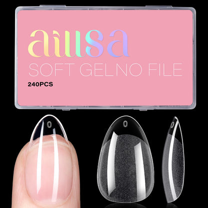 AILLSA Short Almond Nail Tips Pre-Shaped Acrylic Nail Tips Half Matte Full Cover Nails Tips Clear Gelly Press on Flase Tip Nail for Extension Nail Manicure Home DIY 240PCS 15Sizes