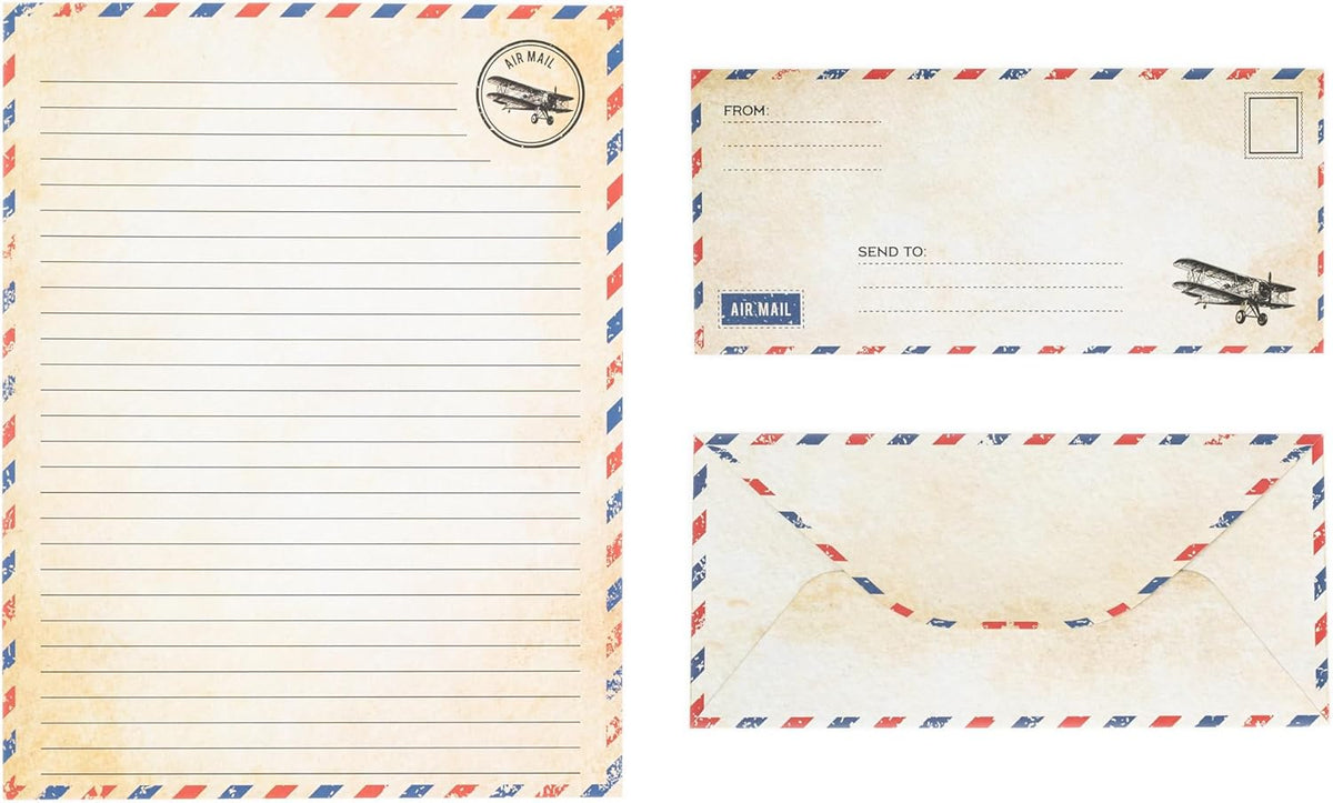 Airmail Letter Set – Writing Desk Paper for Long Distance Communication, 60 Sheet Stationery Pack
