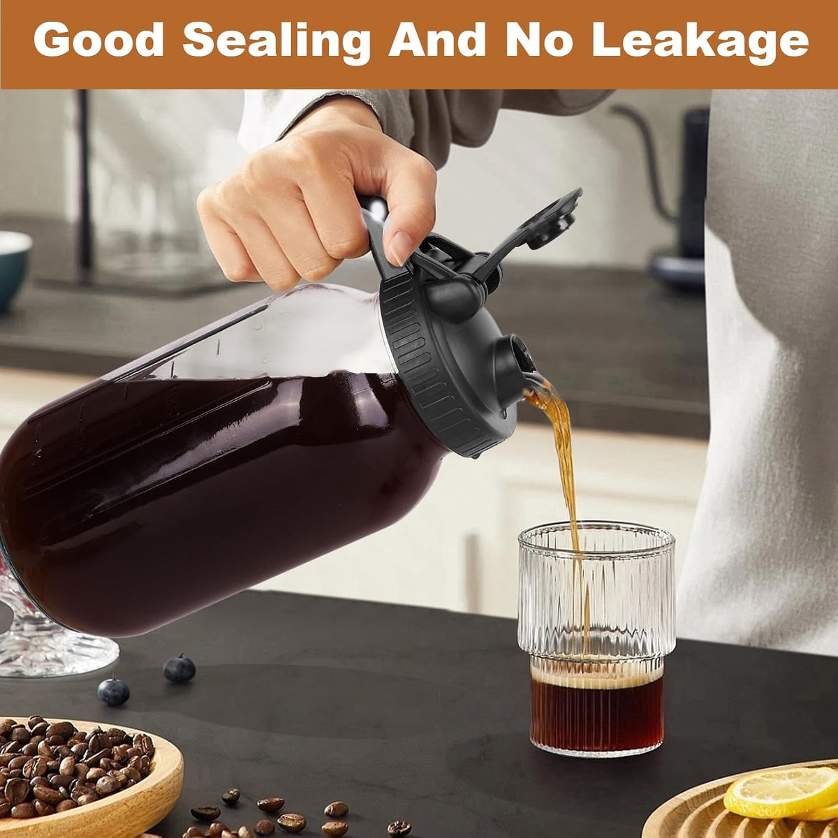 airtight pour-spout lid with silicone sealing ring and flip cap
