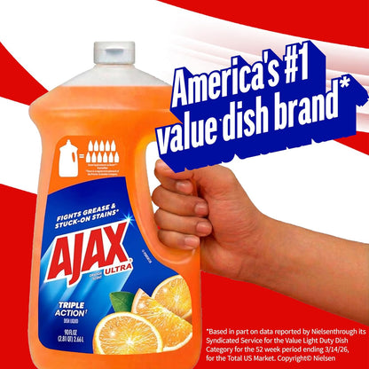 Ajax Ultra Liquid Dish Soap Orange Scent Triple Action 90 fl oz Bottle for Patio and Outdoor Surface Cleaning