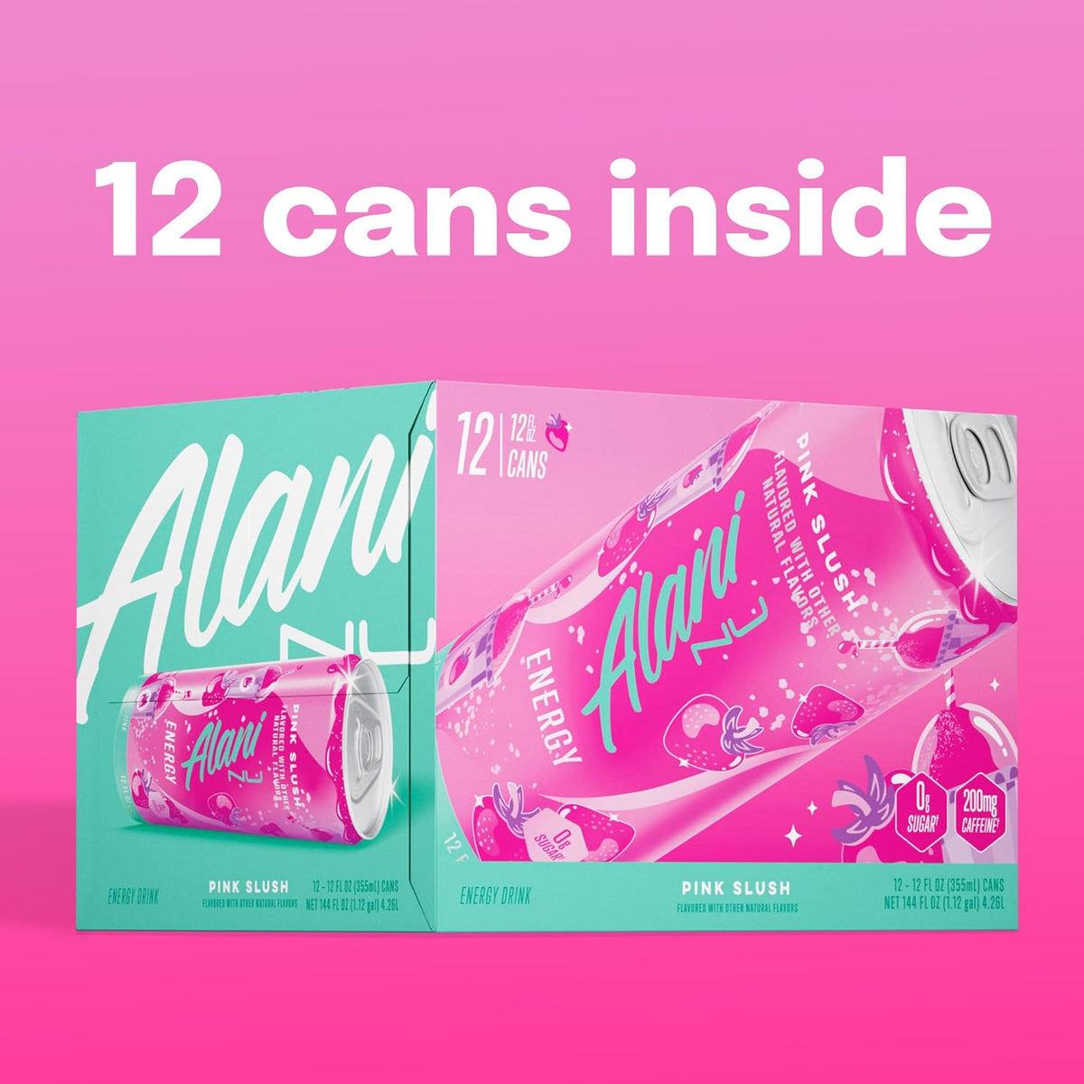 Alani Nu Pink Slush Low Calorie Energy Drink – Vegan Gluten Free Wellness Companion for Bath Time and Journaling Ritual, 12 Fl Oz 24 Pack