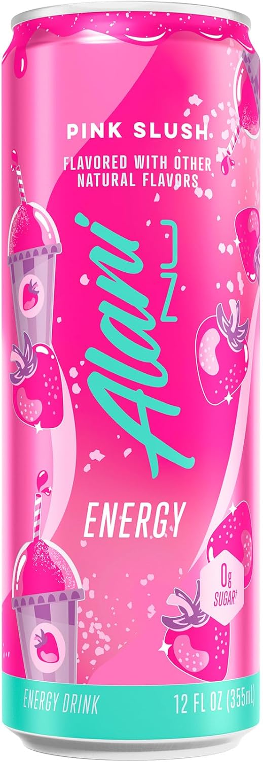 Alani Nu Pink Slush Low Calorie Energy Drink – Vegan Gluten Free Wellness Companion for Bath Time and Journaling Ritual, 12 Fl Oz 24 Pack
