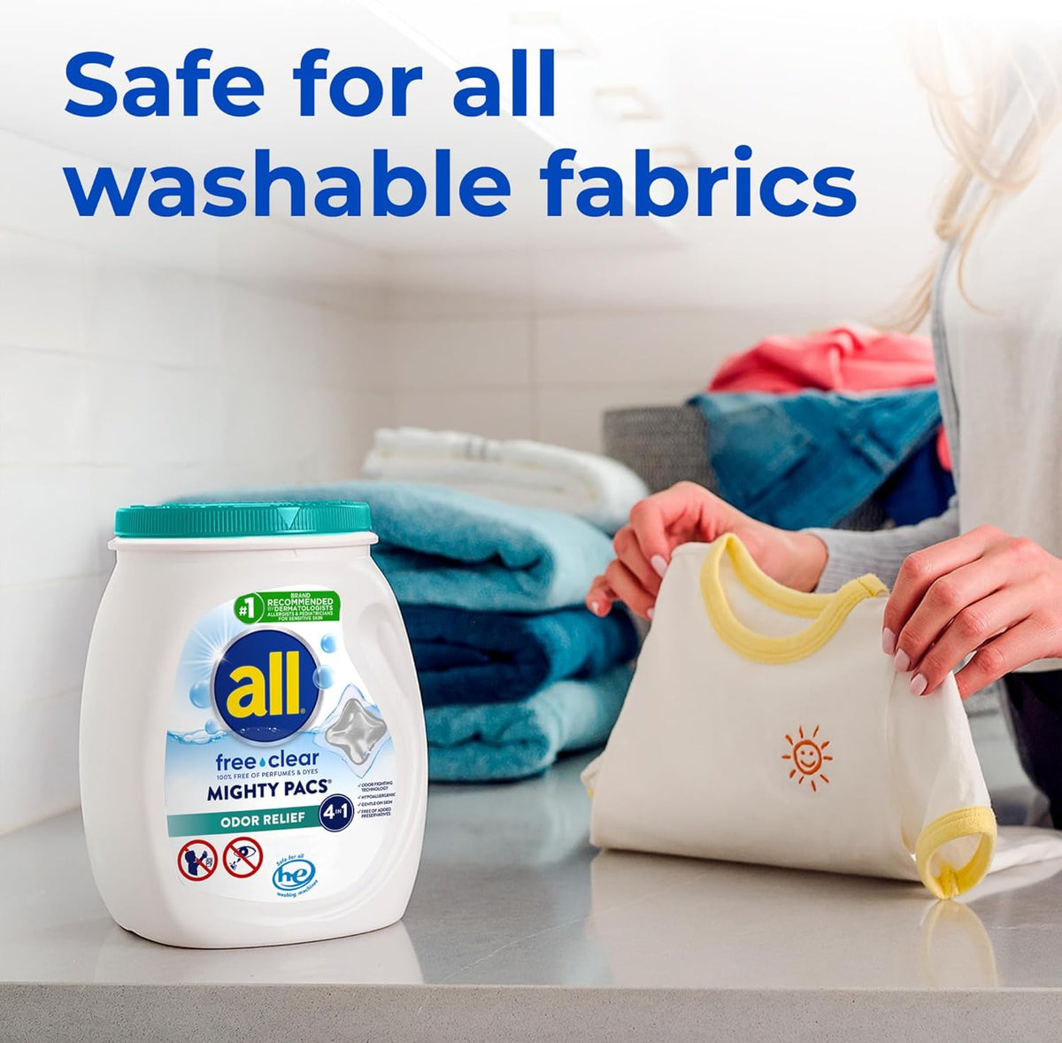 All Mighty Pacs Odor Relief Laundry Detergent – Fragrance-Free Wash for Skin Wellness and Calm Bedtime