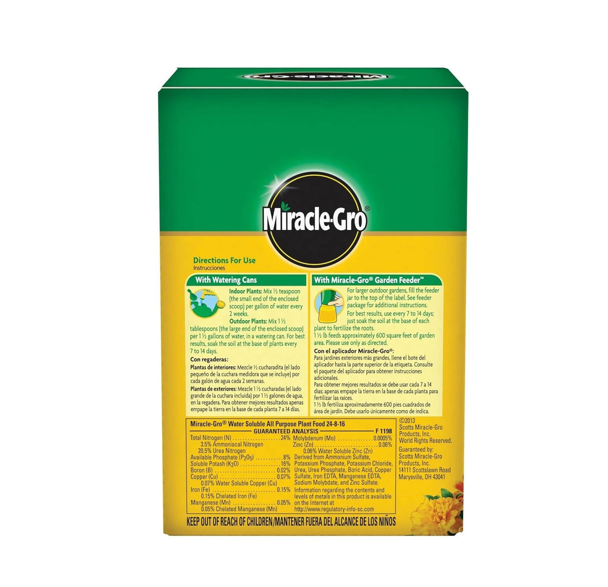 all-purpose formulation labeled safe for flowers, vegetables, trees, shrubs, roses, and houseplants