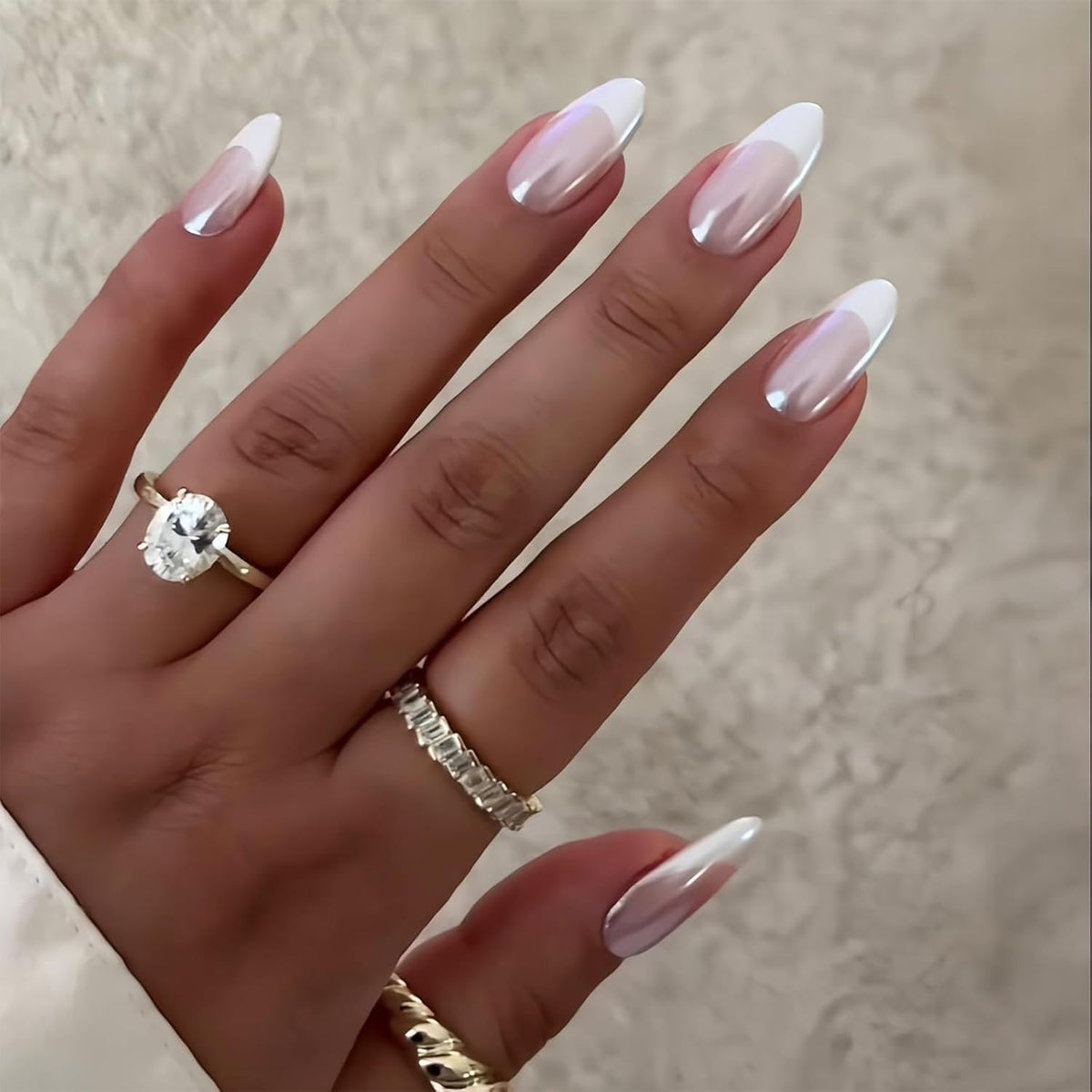 Almond Press on Nails Medium – No Drying Time Manicure Solution, Cat Eye Chrome Press ons for Back to Back Schedules