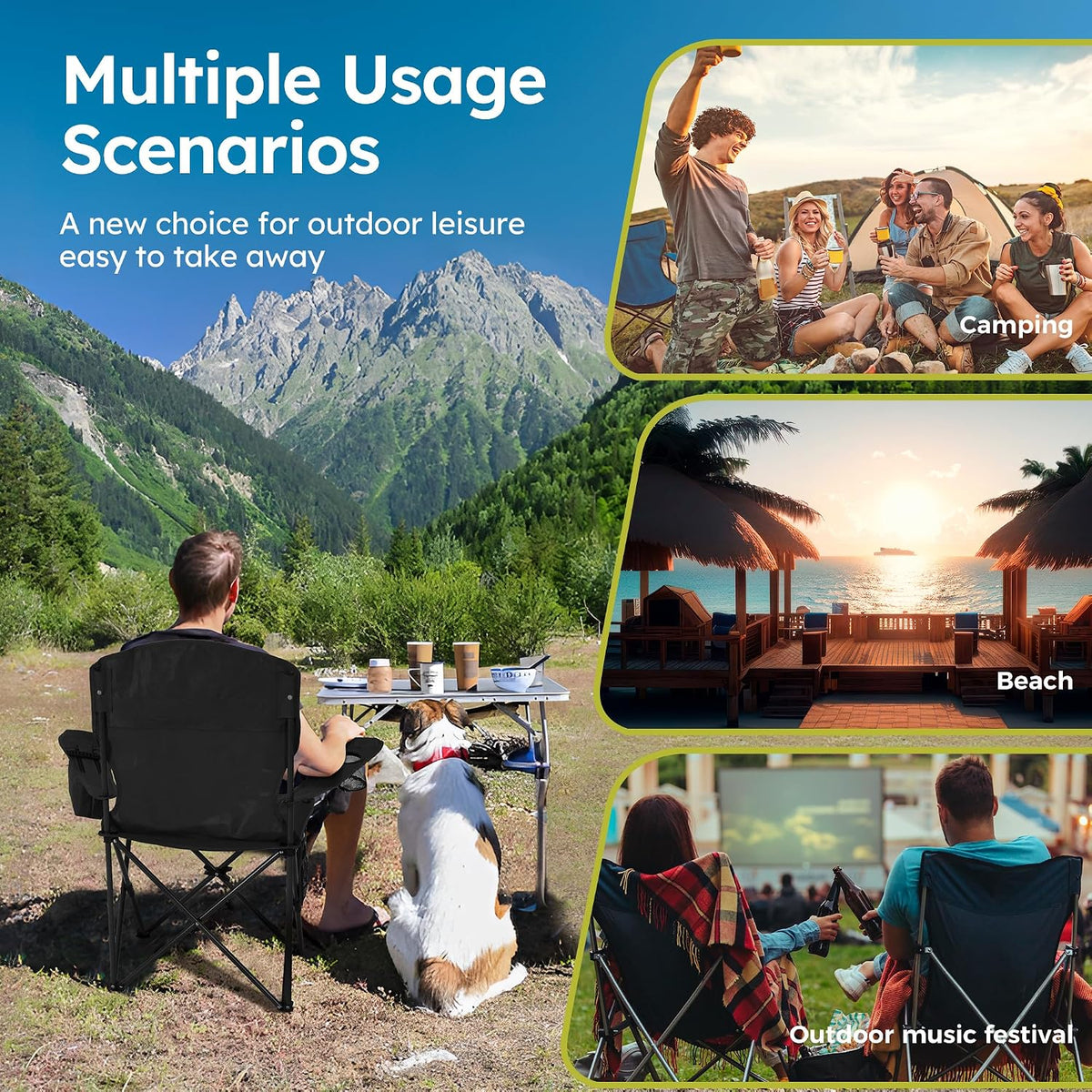 ALPHA CAMP 2-Pack Folding Lounge Chair with Cooler Bag – Supportive Rest Chair for Mindful Outdoor Retreats and Patio Reset Moments