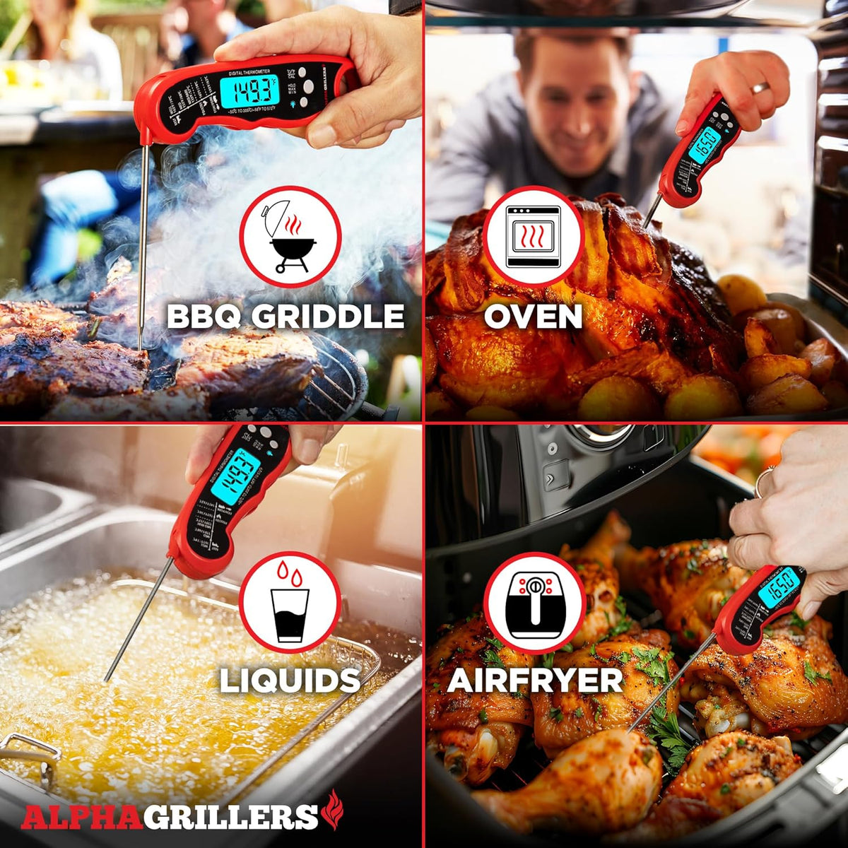 Alpha Grillers Waterproof Instant Read Thermometer – Portable Probe for Backyard BBQ, Patio Grilling, and Smoker Sessions