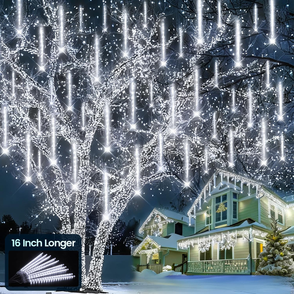 Aluan Meteor Shower Lights – Cozy Living Room Decor with Falling Snowfall LED Effect for Ambient Evenings