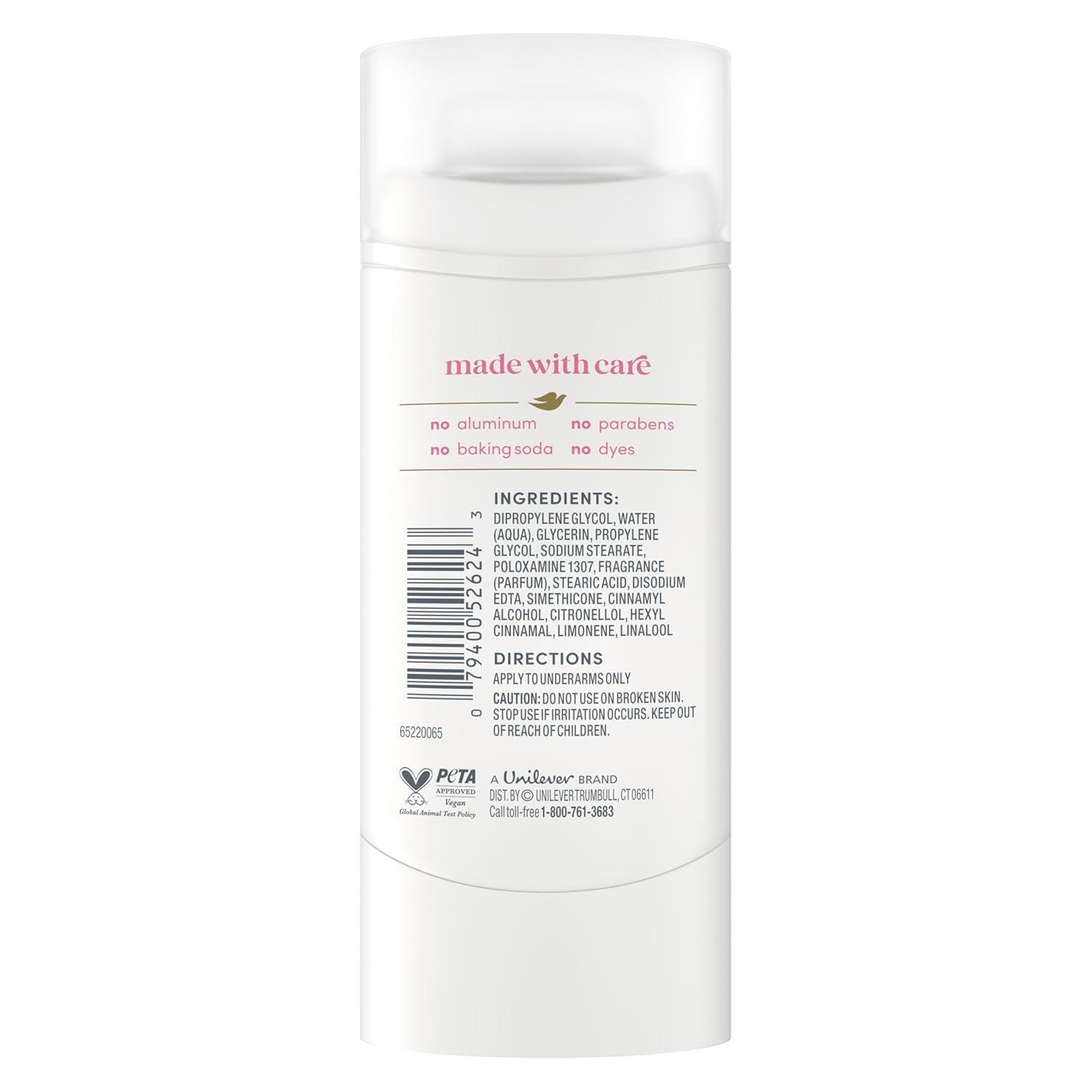 aluminum-free, paraben-free, baking-soda-free, and dye-free formulation