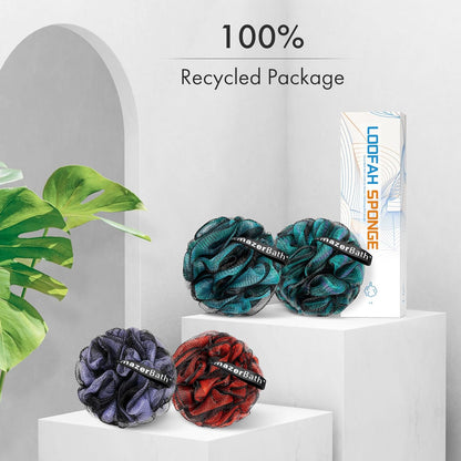 AmazerBath Charcoal Loofah Sponge – Simple 4-Pack Shower Sponge for an Uncluttered Bath Routine