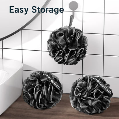 AmazerBath Loofah Sponge Set of 3 – Three-Sponge Minimalist Shower Kit for Clutter-Free Bathrooms