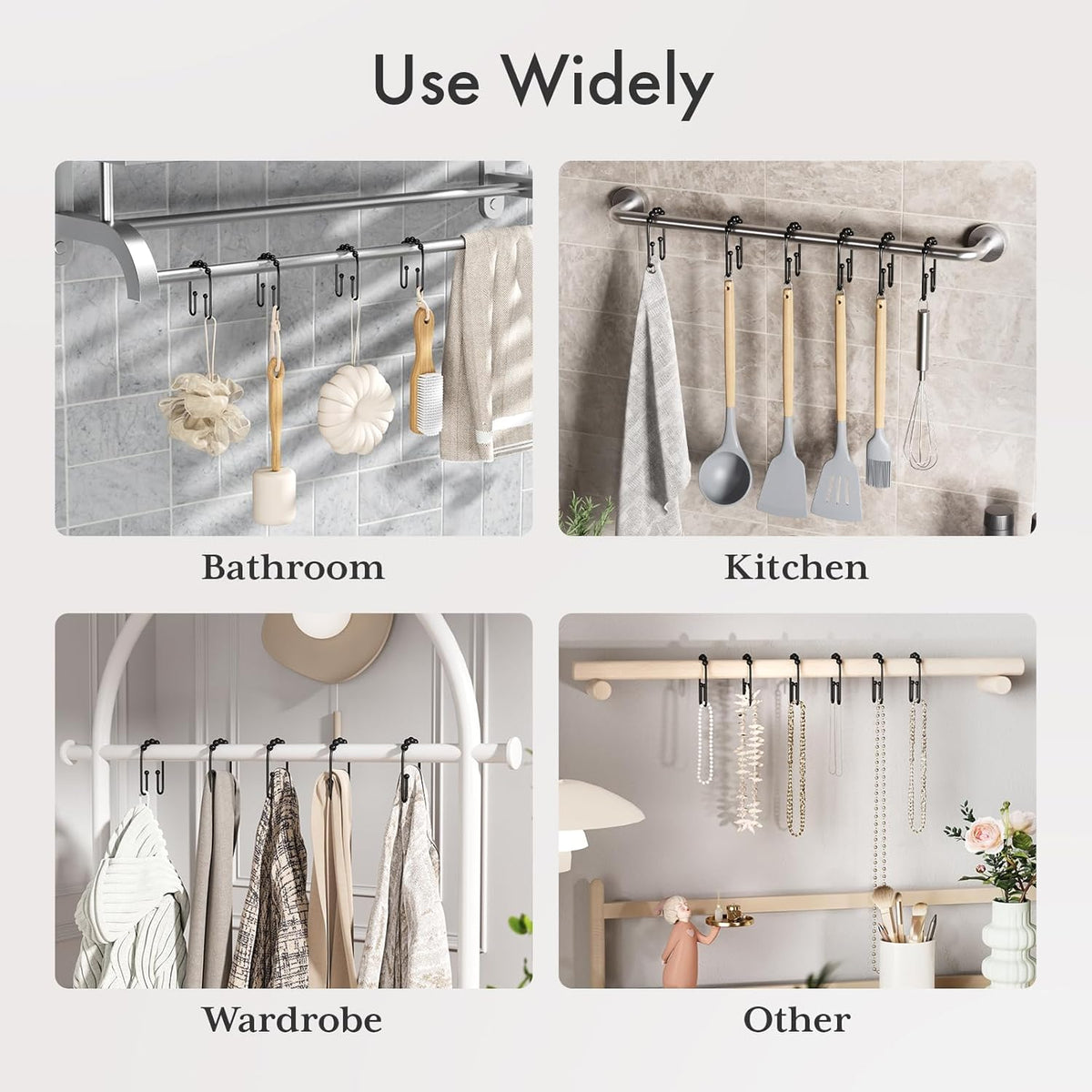 AmazerBath Metal Shower Curtain Rings – Clean Line Minimalist Design, Less Is More Bathroom Upgrade 5 Ball Glide