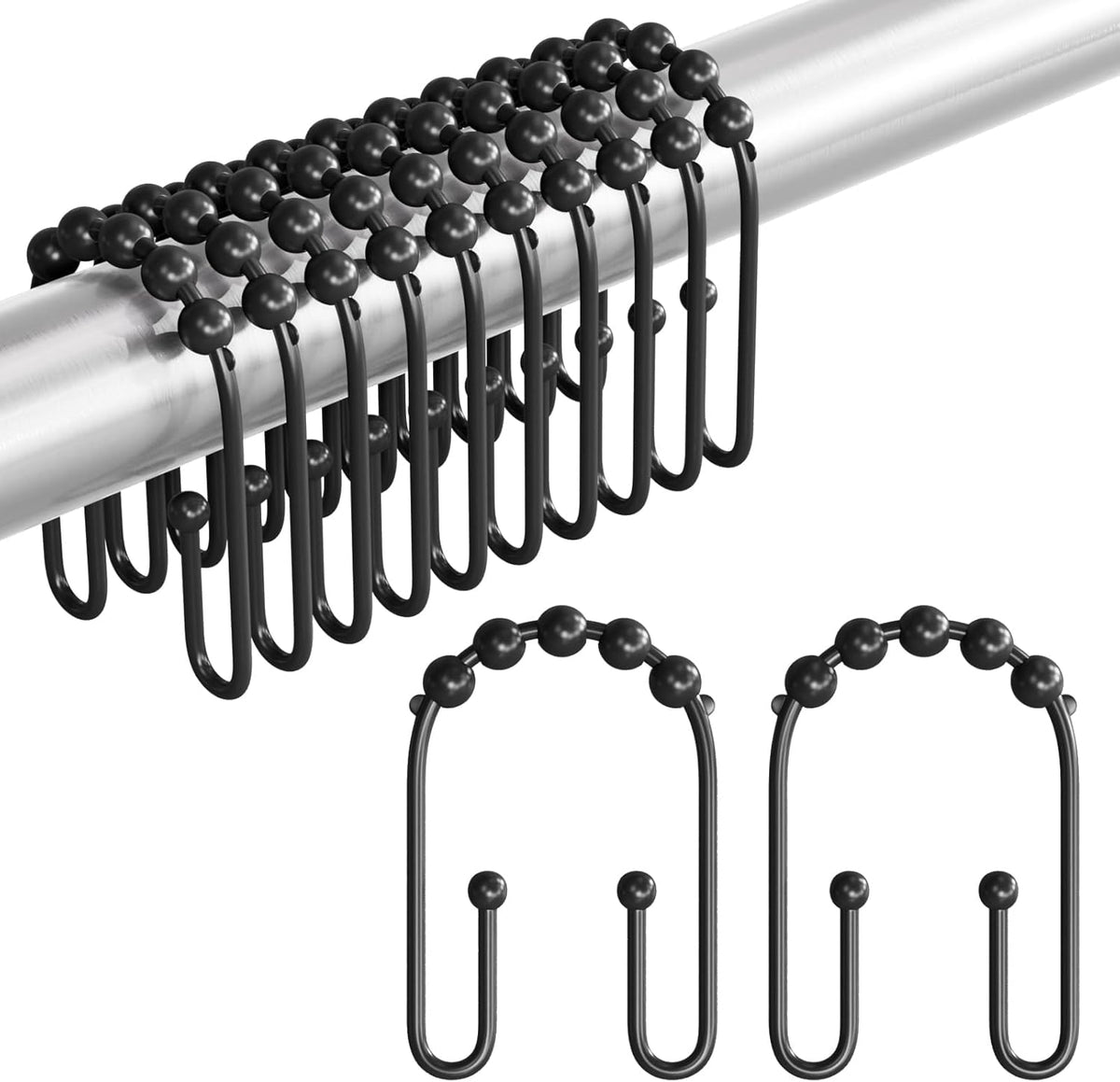 AmazerBath Metal Shower Curtain Rings – Clean Line Minimalist Design, Less Is More Bathroom Upgrade 5 Ball Glide