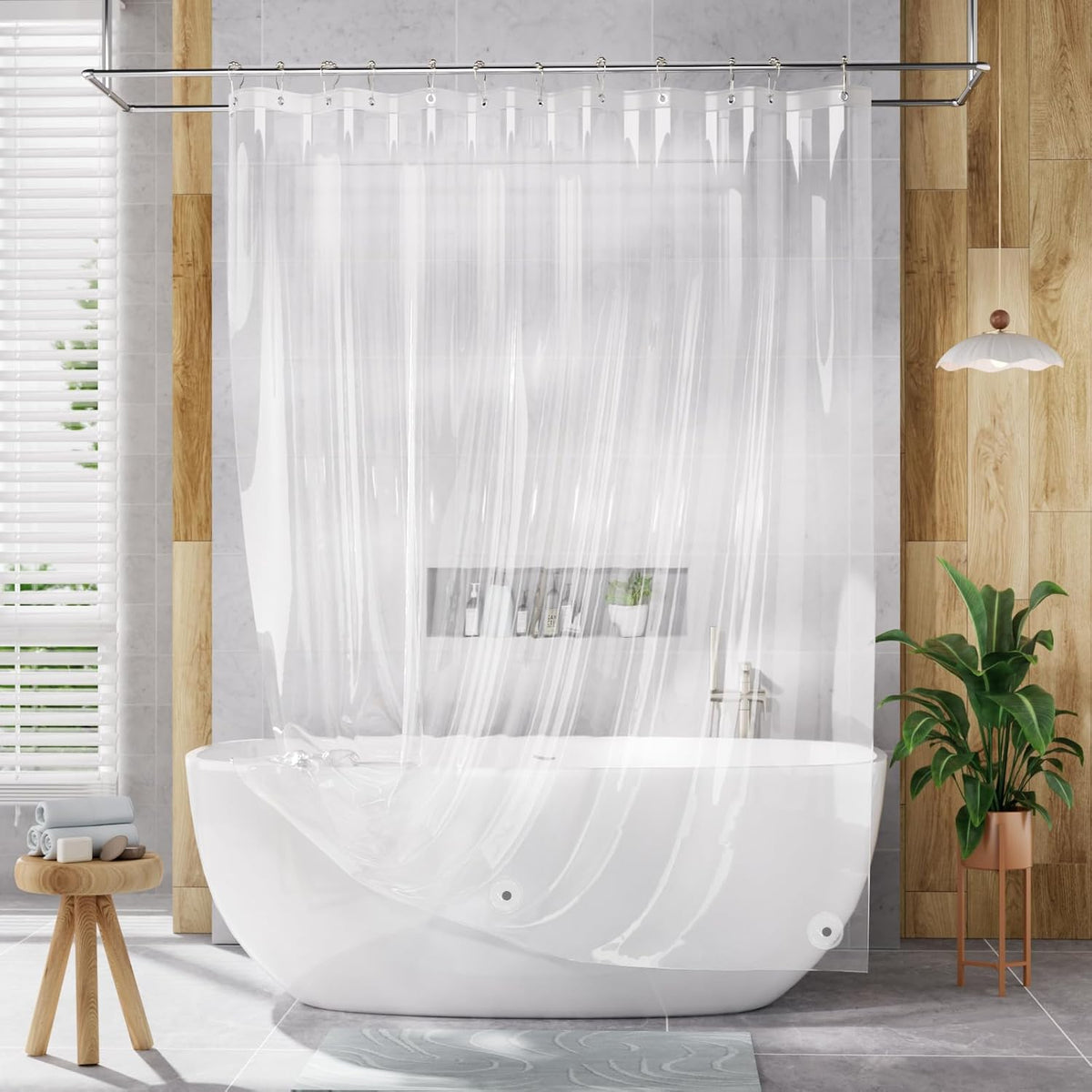 AmazerBath Shower Curtain Liner – Clear Minimalist Liner for Uncluttered Bathroom Spaces, Wipe-Clean Finish