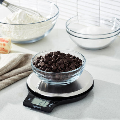 Amazon Basics Kitchen Scale with LCD Display – Gift-Ready Stainless Steel Scale for Wedding Registries and Bridal Showers