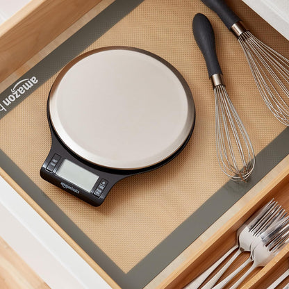 Amazon Basics Kitchen Scale with LCD Display – Gift-Ready Stainless Steel Scale for Wedding Registries and Bridal Showers