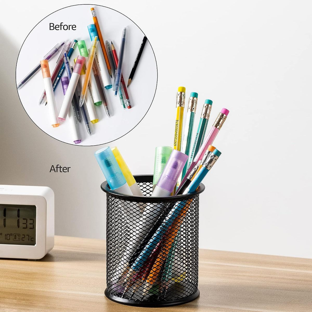 Amazon Basics Wire Mesh Pen Holder – Quiet, Understated Pen Storage for Neutral-Toned Modern Desks