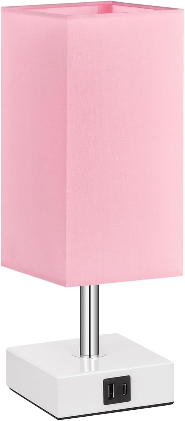 Ambimall Touch Table Lamp – Safe Bedside Lamp for Girls Bedroom and Nursery, Flicker-Free LED with USB Charging