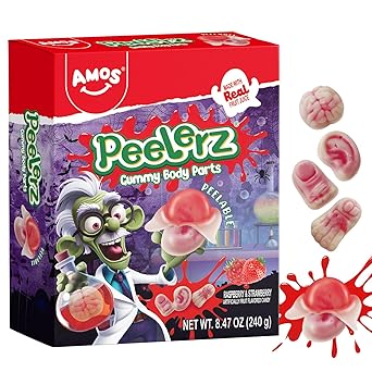 Amos Gummy Body Parts Candy – Kid-Friendly Halloween Snacks with No Mess Wrapping for Nursery Parties & Goody Bags