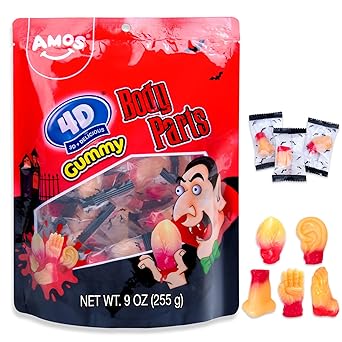 Amos Gummy Body Parts Candy – Kid-Friendly Halloween Snacks with No Mess Wrapping for Nursery Parties & Goody Bags