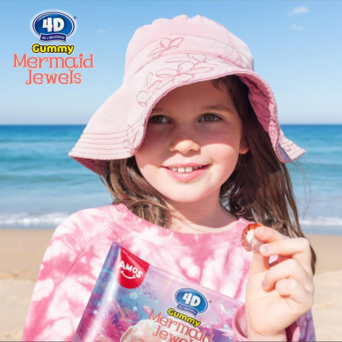 Amos Mermaid Jewels 3D Gummies – Raspberry Soft-Center Candy Stocking Stuffer and Holiday Gift Bag Treat