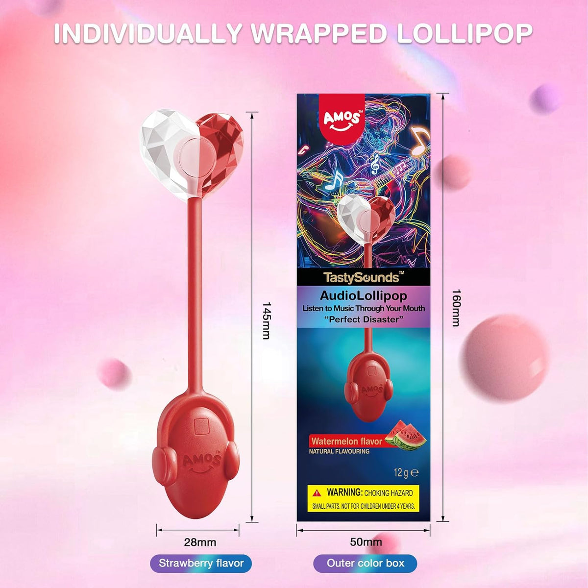 Amos Music Lollipop Candy – Portable Party Favor for Picnic Gatherings, Individually Wrapped Music Lollipop on the Go
