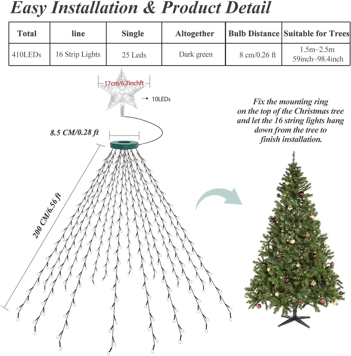 aneeway 410 LED Star Tree Lights – Thoughtful Housewarming Gift for New Homeowners with 8 Modes and Remote