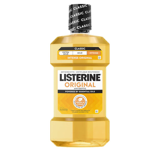 antiseptic formula killing 99.9% of bad breath, plaque, and gingivitis-causing germs