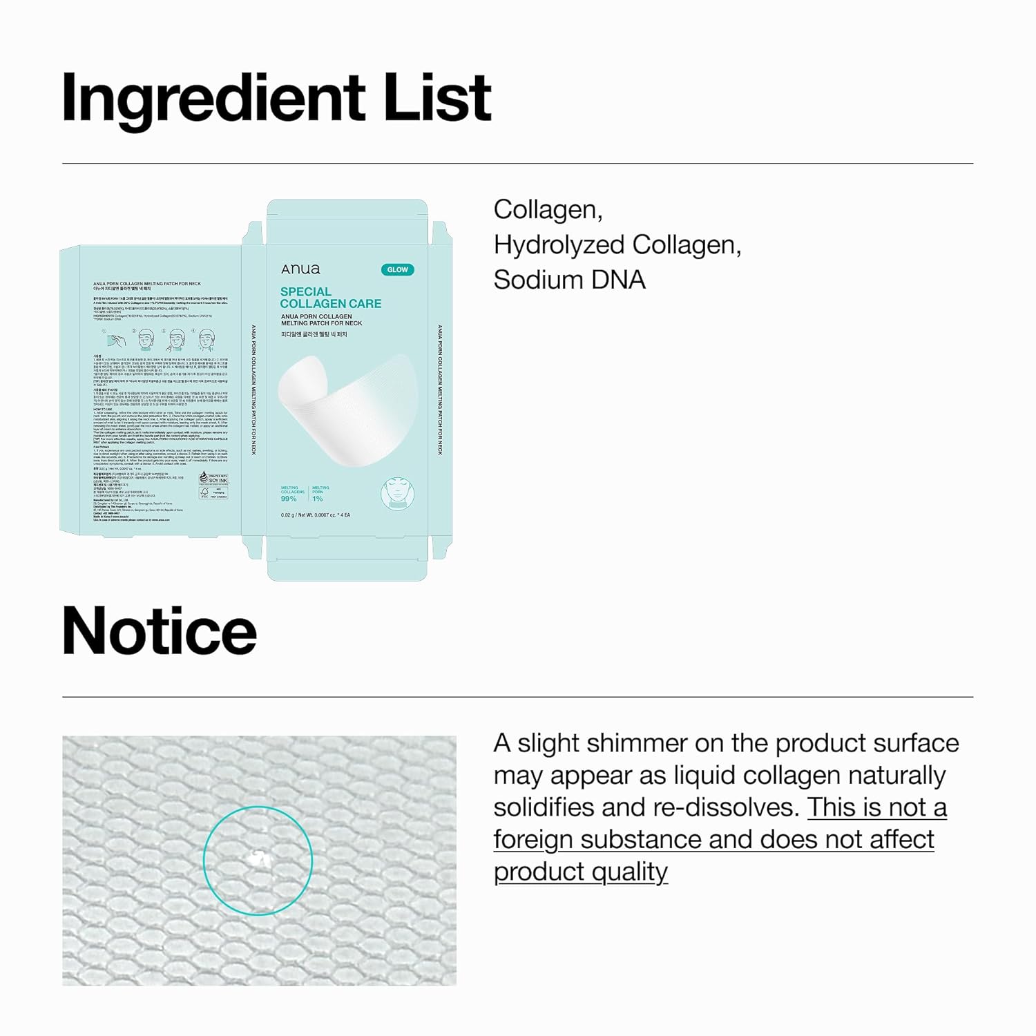 Anua PDRN Collagen Melting Patch – Clean Routine Neck Treatment, Unscented Korean Skincare Essential