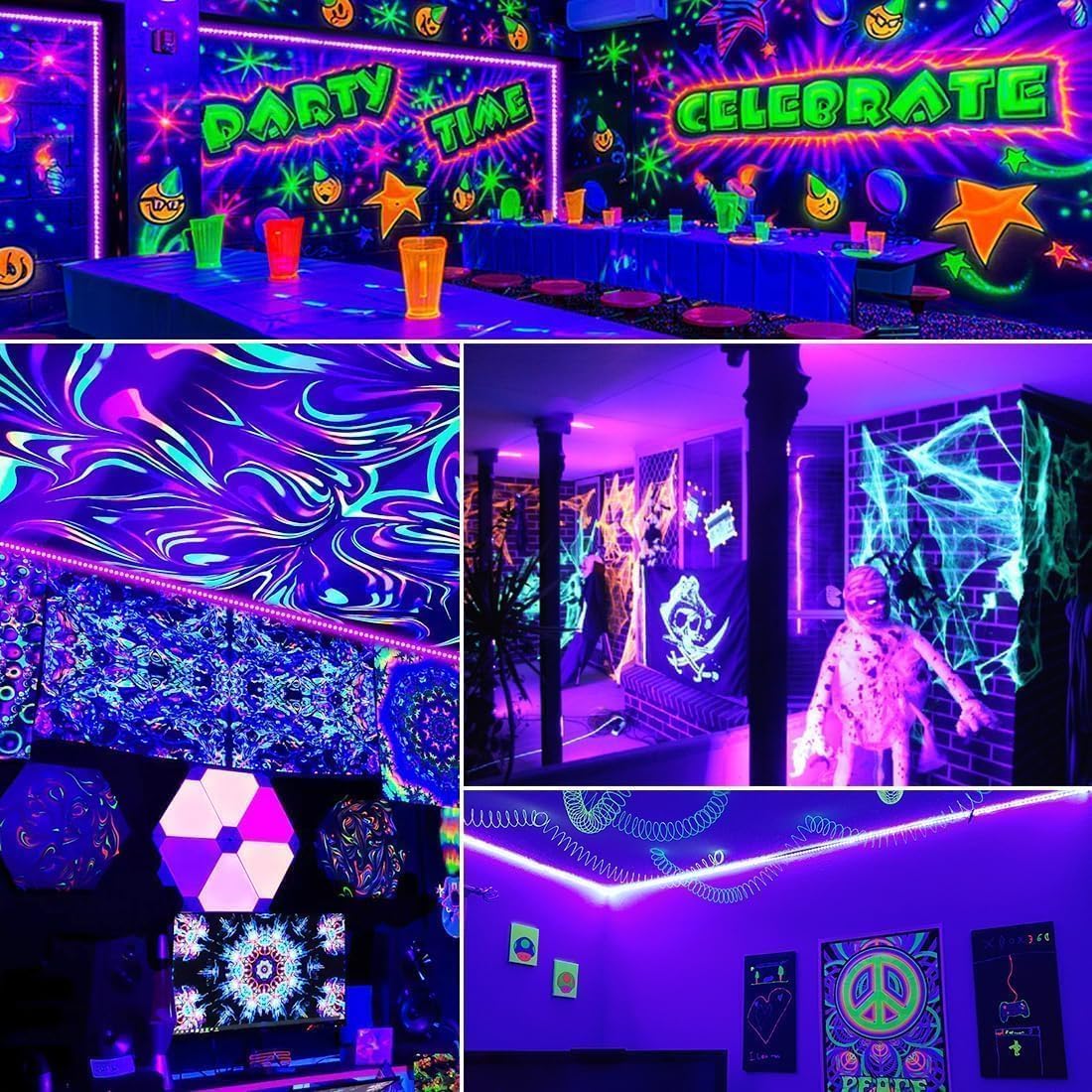 Aogiftr Kid-Safe UV Blacklight Strip – Playroom and Nursery Glow Decor, Cool Touch 12V LED Strip with Remote