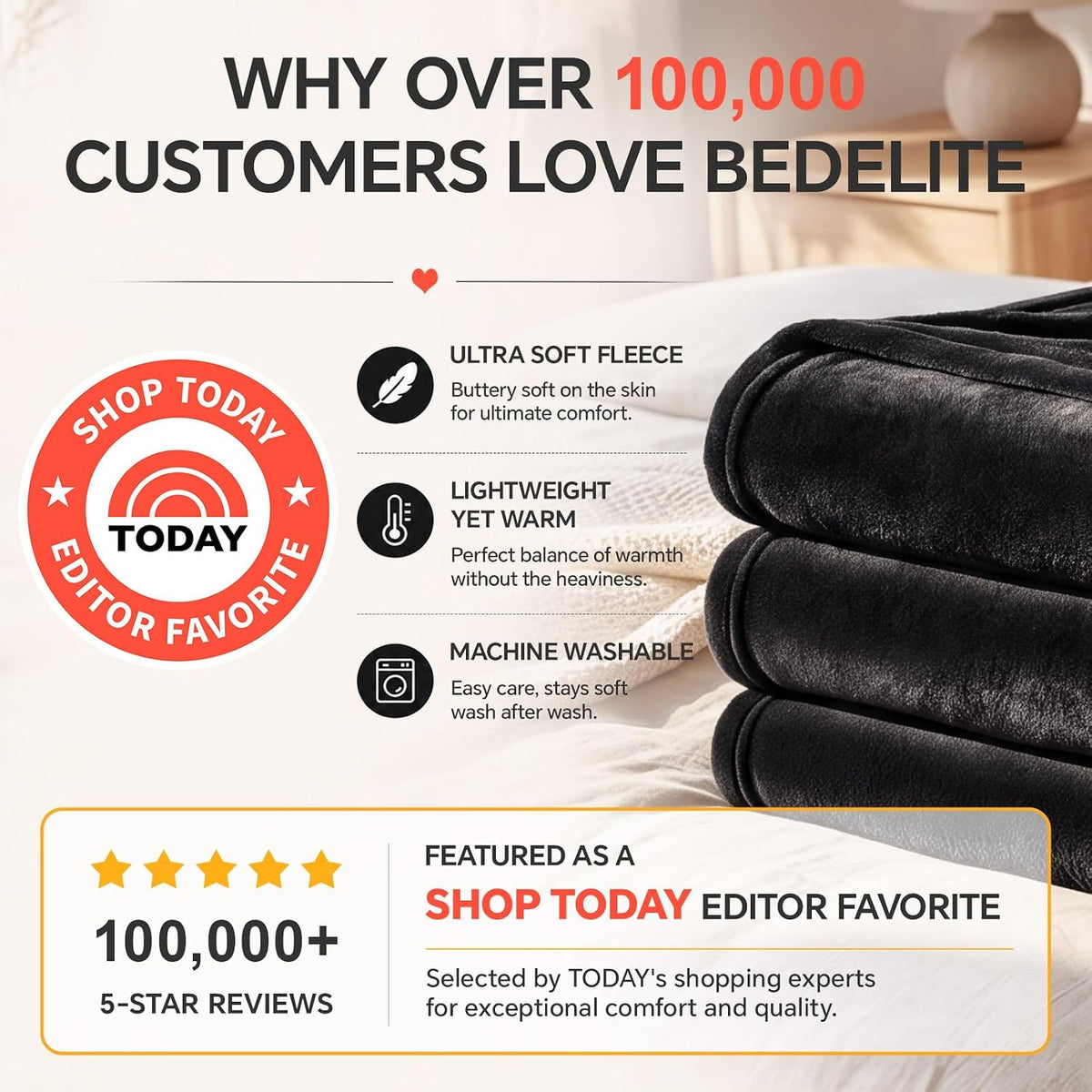 approx. 1-inch plush thickness — warm but lightweight