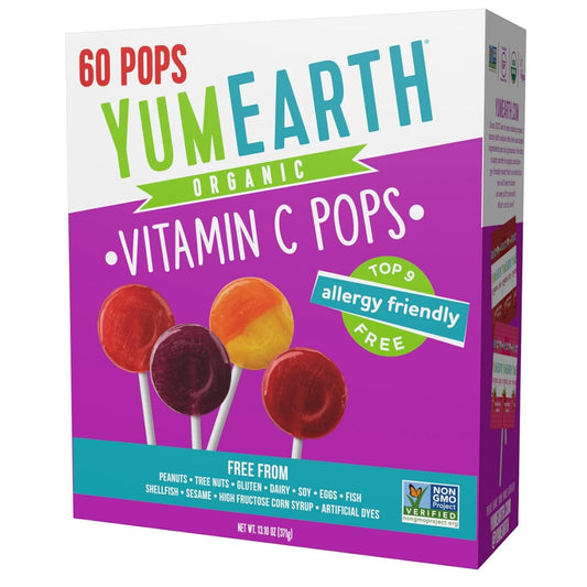 approximately 60 individually wrapped organic lollipops per box (with 14-count and 250-count size variants available)