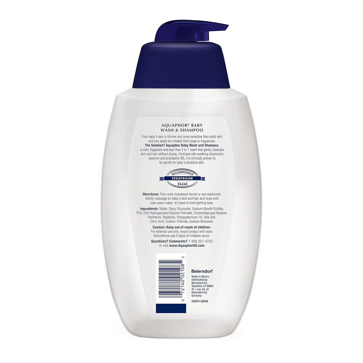 Aquaphor Baby Wash and Shampoo – Tear-Free and Free From Parabens for Sensitive Baby Skin, 25.4 Fl Oz
