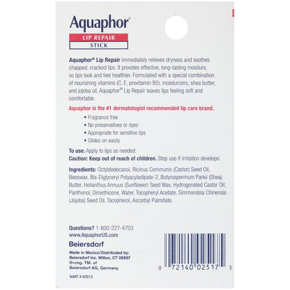 Aquaphor Lip Repair Stick with Jojoba Oil and Shea Butter – Bedtime Self-Care Ritual, Overnight Dry Lip Treatment 4-Pack