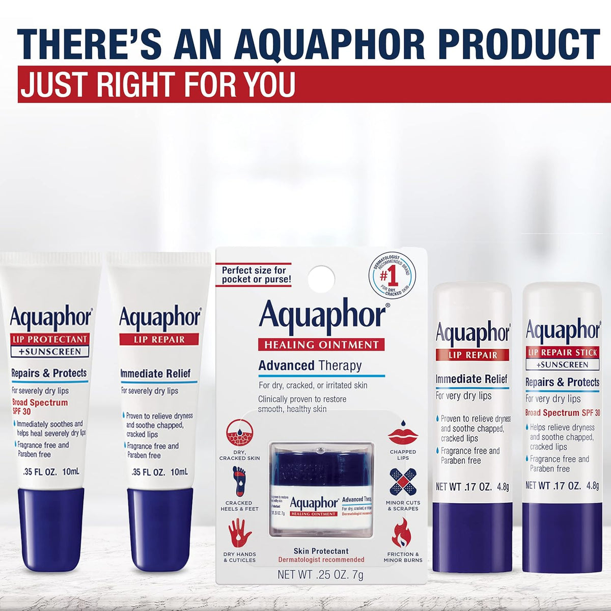Aquaphor Lip Repair Stick with Jojoba Oil and Shea Butter – Bedtime Self-Care Ritual, Overnight Dry Lip Treatment 4-Pack