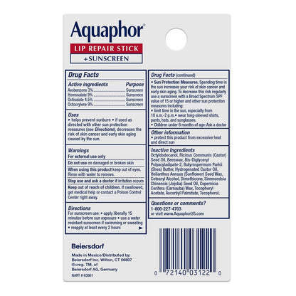 Aquaphor Lip Repair Stick with SPF 30 – Fragrance-Free Paraben-Free Lip Balm for Clean and Intentional Skincare Routines