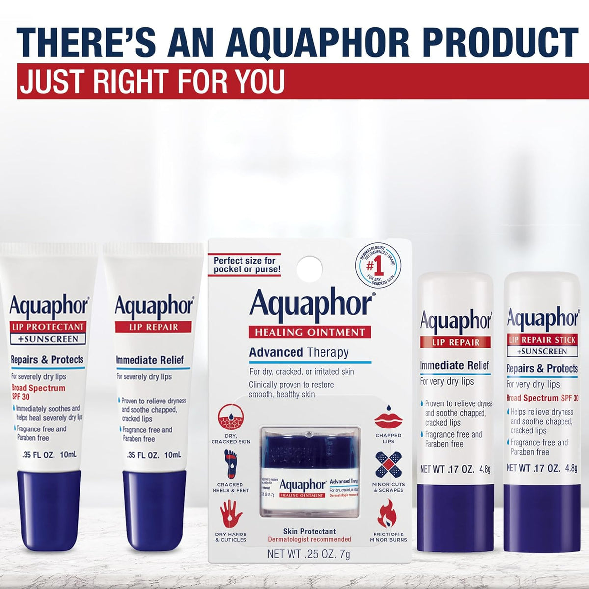 Aquaphor Lip Repair Stick with SPF 30 – Fragrance-Free Paraben-Free Lip Balm for Clean and Intentional Skincare Routines