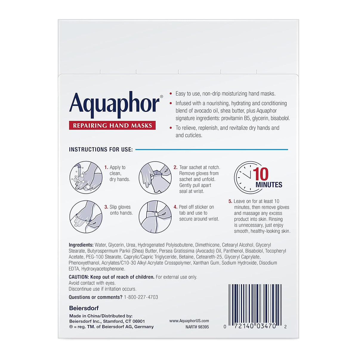 Aquaphor Repairing Hand Masks – Fragrance-Free 10-Minute Hand Treatment, Clean Single-Use Sachets for Intentional Routines