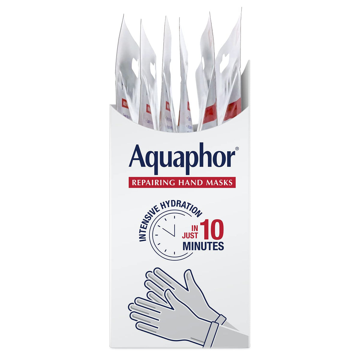 Aquaphor Repairing Hand Masks – Fragrance-Free 10-Minute Hand Treatment, Clean Single-Use Sachets for Intentional Routines