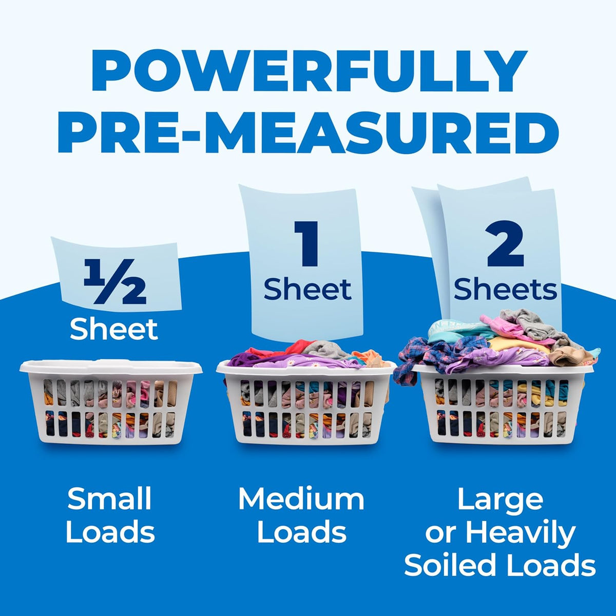 ARM & HAMMER 5in1 Power Sheets Laundry Detergent, Free & Clear, 50 Count, Simple Small-Space Laundry, Zero-Waste Family Wash