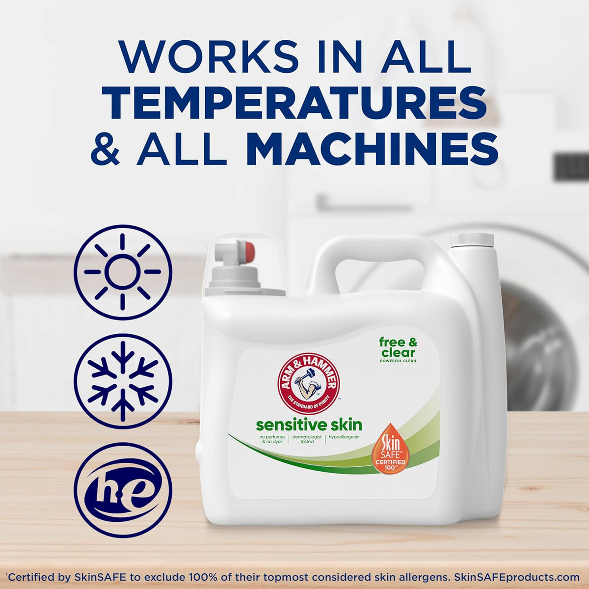 ARM & HAMMER Free & Clear Sensitive Skin Liquid Detergent – Dye-Free Simple Clean for Clutter-Free Apartment Laundry Space