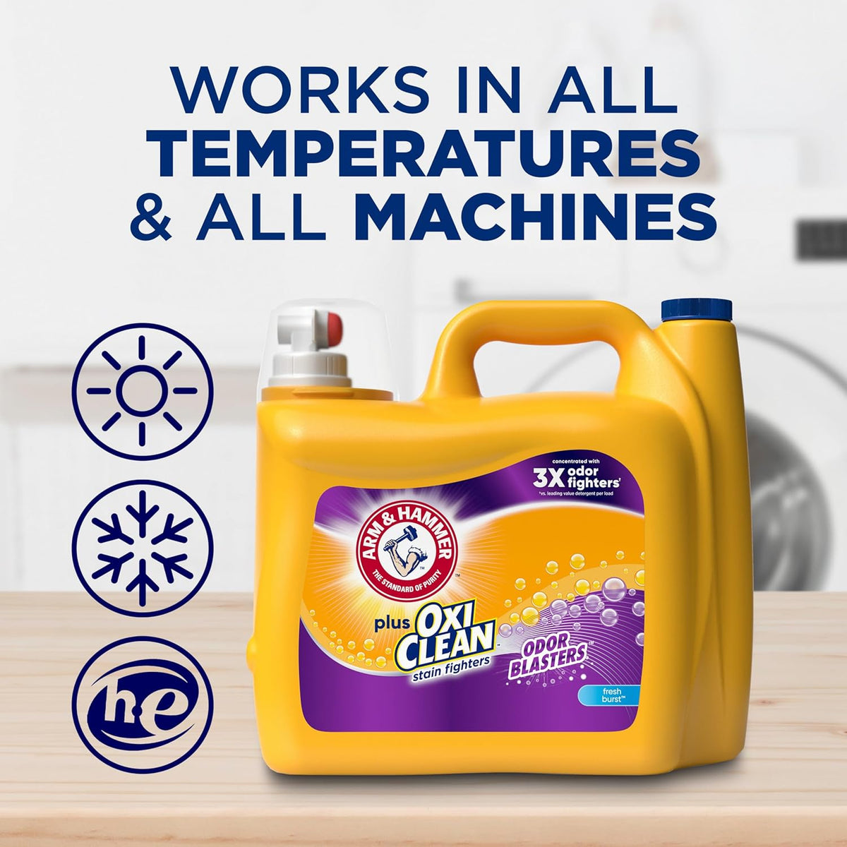 ARM & HAMMER Plus OxiClean Odor Blasters Laundry Detergent for Intentional Minimalist Household, 128 Loads Concentrated HE Liquid Replacing Multiple Products