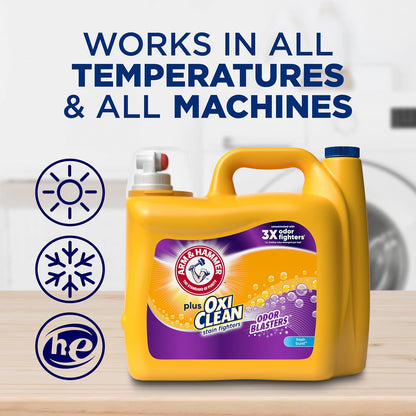 ARM & HAMMER Plus OxiClean Odor Blasters Laundry Detergent for Intentional Minimalist Household, 128 Loads Concentrated HE Liquid Replacing Multiple Products
