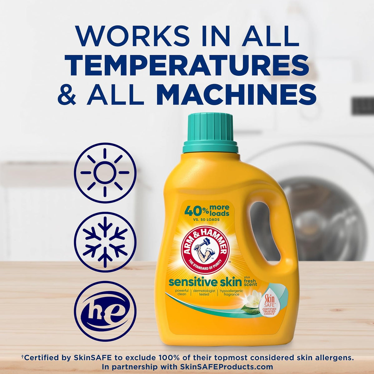 ARM & HAMMER Sensitive Skin Liquid Detergent – Skin-Safe Laundry for Reactive and Sensitive Households, 105 Loads