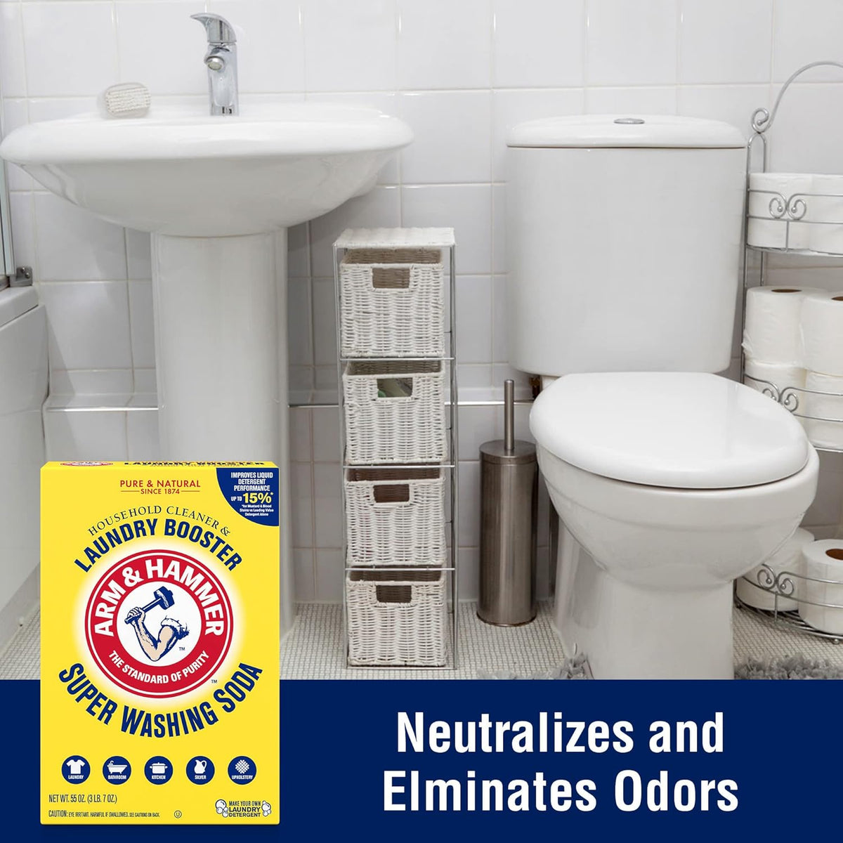 ARM & HAMMER Super Washing Soda Household Cleaner and Laundry Booster, 55 oz Box – Versatile Indoor and Outdoor Surface Solution