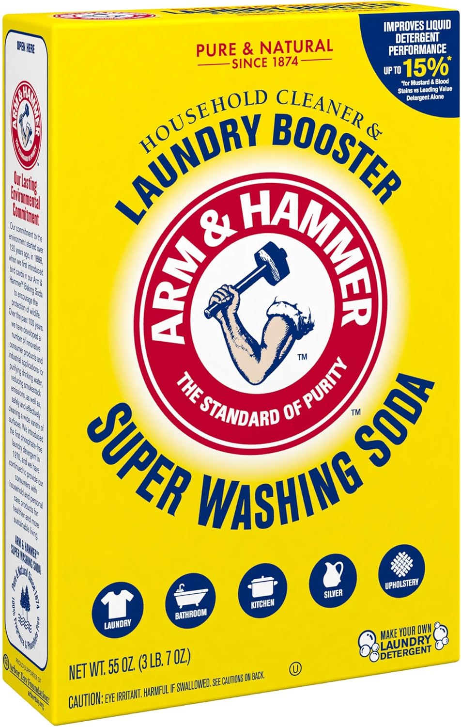 ARM & HAMMER Super Washing Soda Household Cleaner and Laundry Booster, 55 oz Box – Versatile Indoor and Outdoor Surface Solution