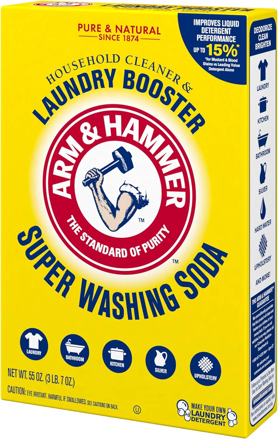 ARM & HAMMER Super Washing Soda Household Cleaner and Laundry Booster, 55 oz Box – Versatile Indoor and Outdoor Surface Solution